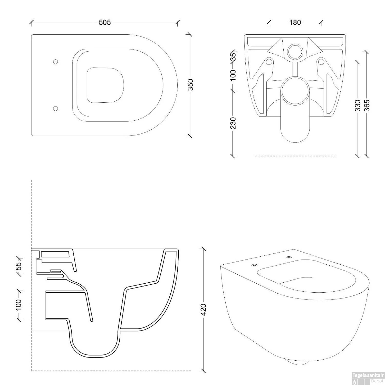 Wandcloset Xenz Gio Diepspoel 50.5x35 Cm Mat Zwart 2 Wandcloset Xenz Gio Diepspoel 50.5x35 Cm Mat Zwart - Afbeelding 2