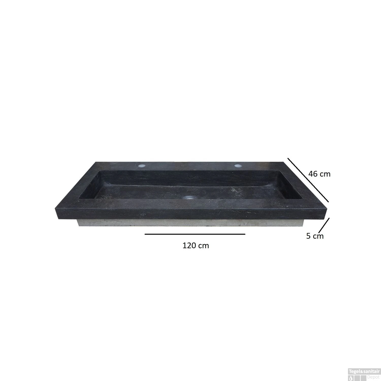 Wastafel Boss & Wessing Stone 120x46 Cm Met 2 Kraangaten Hardsteen Zwart 2 Wastafel Boss & Wessing Stone 120x46 Cm Met 2 Kraangaten Hardsteen Zwart - Afbeelding 2