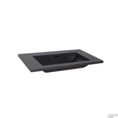 Wastafel Sanilux Quartz Classic 80x47x3 Cm Quartz Mat Zwart (0 Kraangaten)