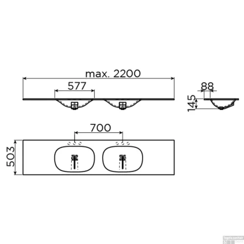 Wastafelblad Clou Hammock Dubbele Waskom Links 180cm Mat Wit -Badkamer Winkel wastafelblad clou hammock dubbele waskom 180cm mat wit tec