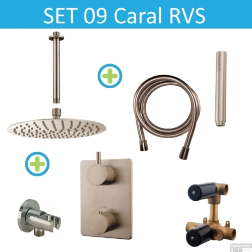 Wiesbaden Inbouw Regendouche Set 09 Caral Rechthoek Plafonduitloop RVS