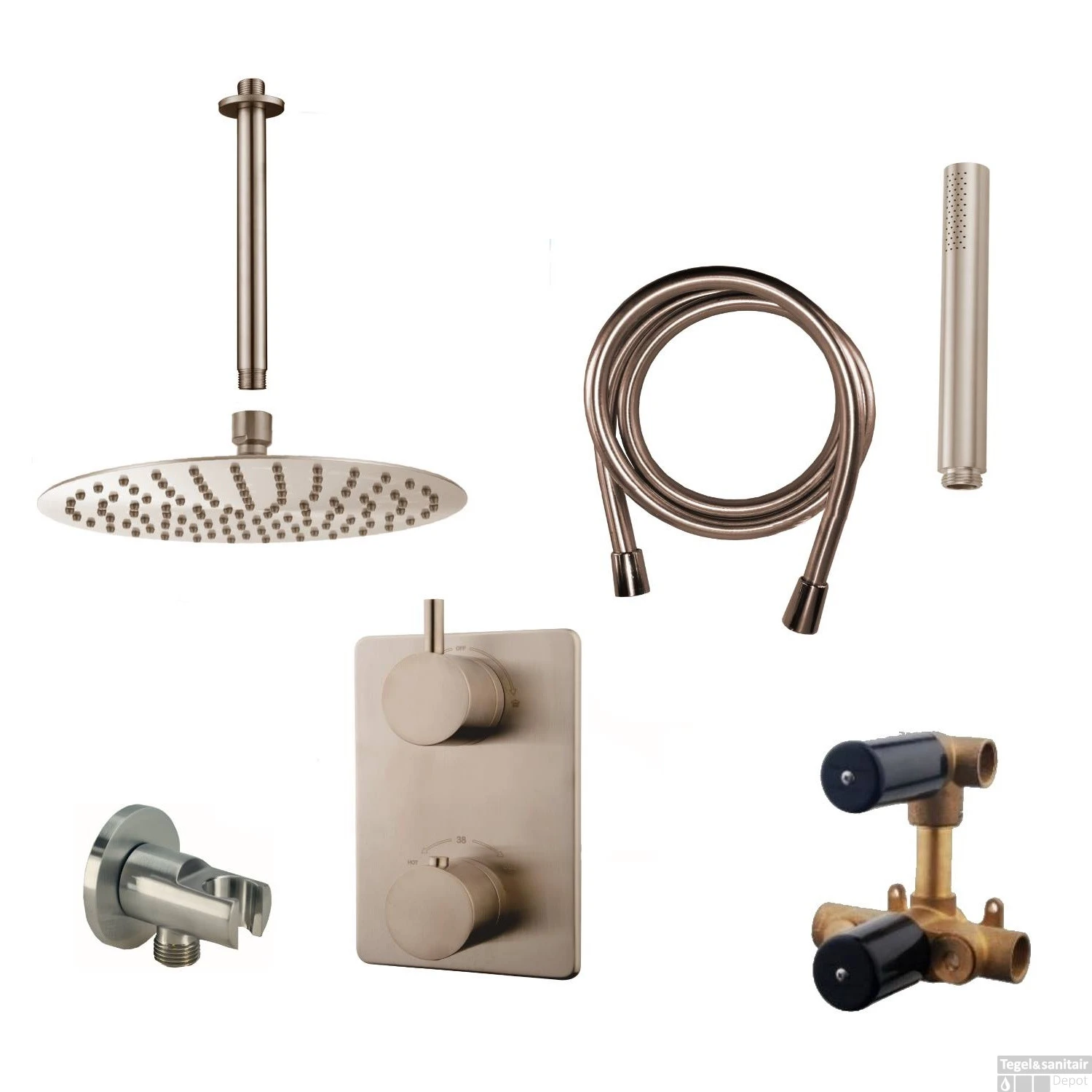 Wiesbaden Inbouw Regendouche Set 09 Caral Rechthoek Plafonduitloop RVS - Afbeelding 2