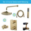 Wiesbaden Inbouw Regendouche Set 12 Caral Rechthoek Muuruitloop Geborsteld Messing Goud