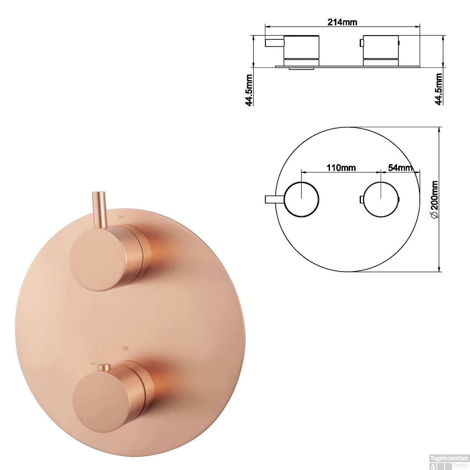 Wiesbaden Inbouw Regendouche Set Caral Rond Muuruitloop Geborsteld Koper PVD Coating 2 Wiesbaden Inbouw Regendouche Set Caral Rond Muuruitloop Geborsteld Koper PVD Coating - Afbeelding 2