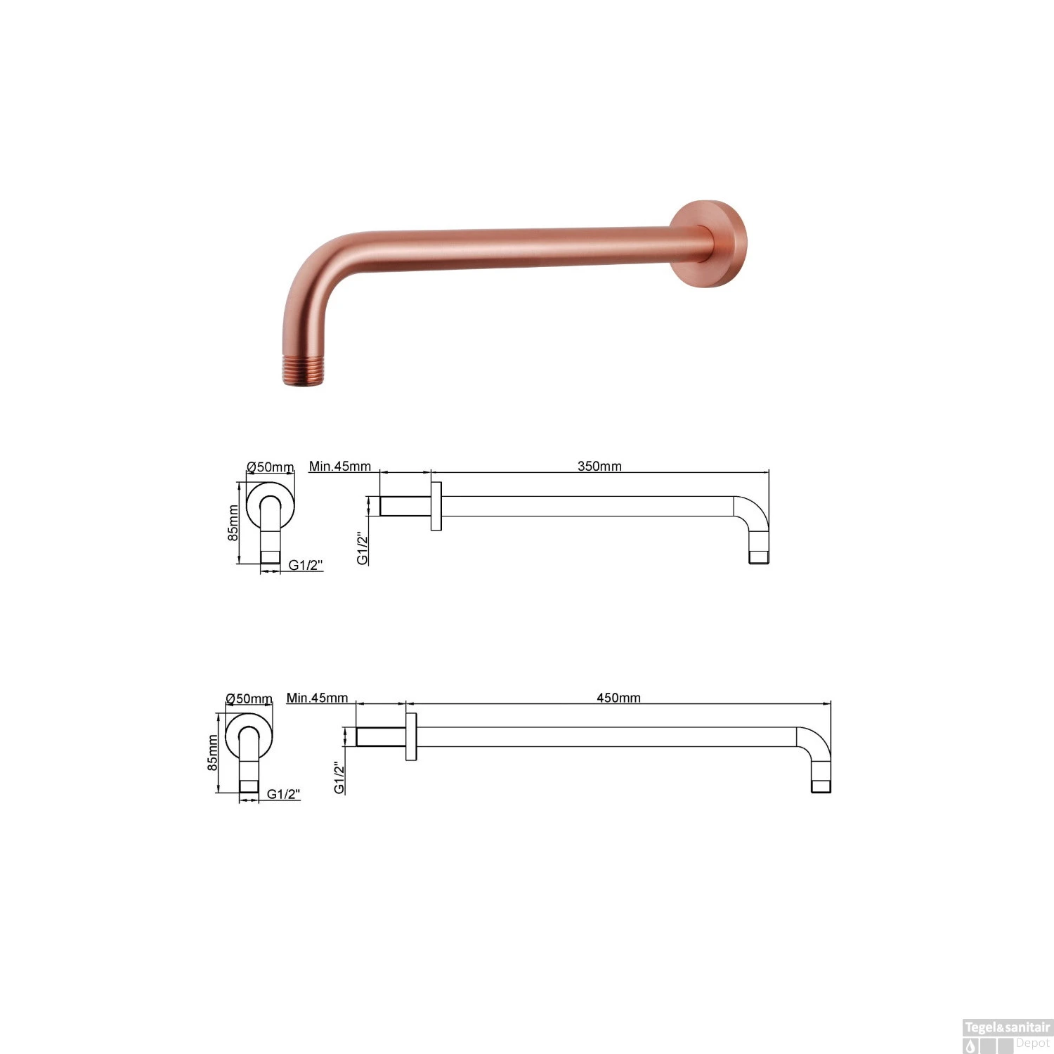 Wiesbaden Inbouw Regendouche Set Caral Rond Muuruitloop Geborsteld Koper PVD Coating 5 Wiesbaden Inbouw Regendouche Set Caral Rond Muuruitloop Geborsteld Koper PVD Coating - Afbeelding 5