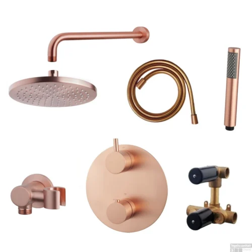 Wiesbaden Inbouw Regendouche Set Caral Rond Muuruitloop Geborsteld Koper PVD Coating