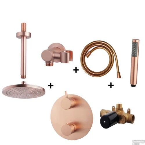 Wiesbaden Inbouw Regendouche Set Caral Rond Plafonduitloop Geborsteld Koper PVD Coating