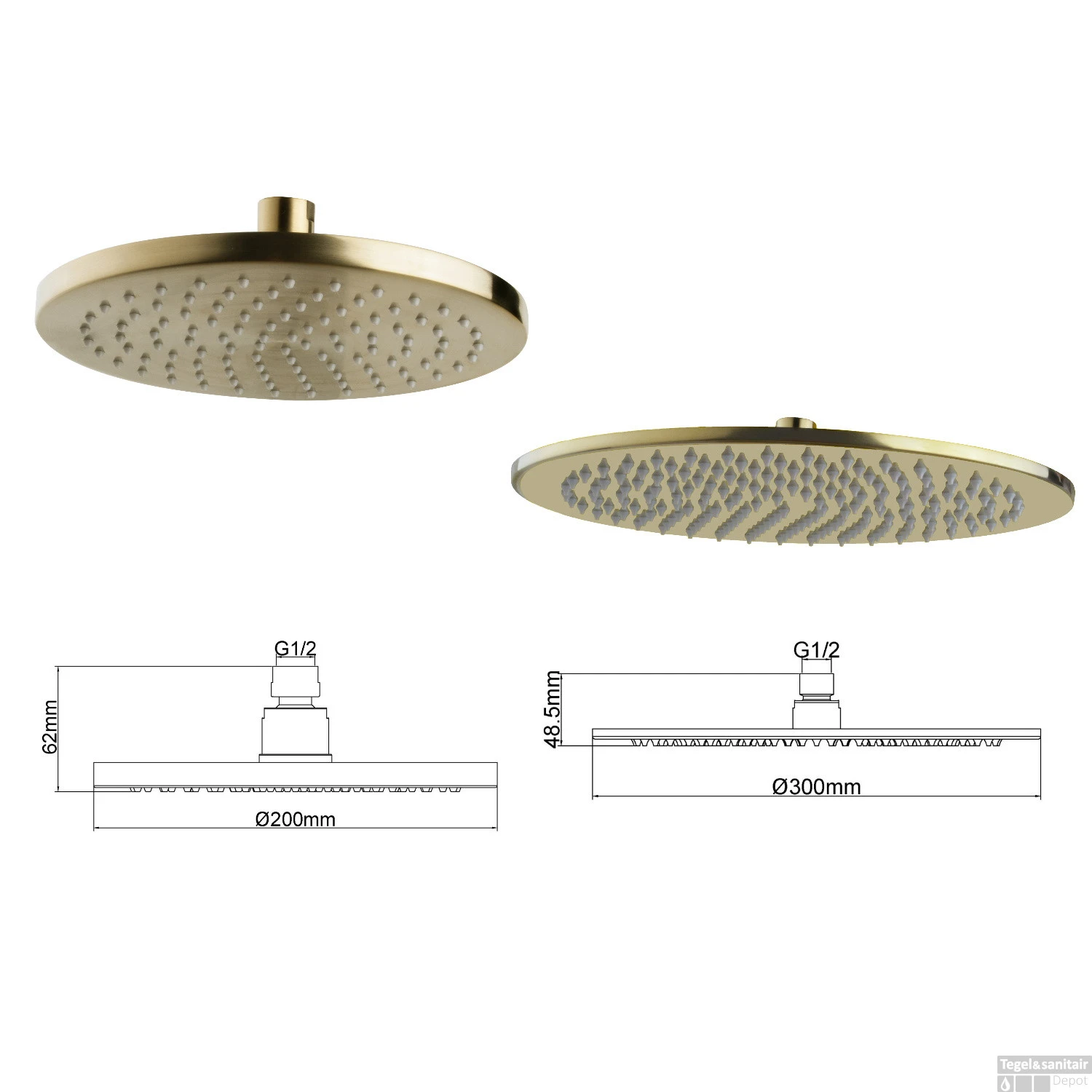 Wiesbaden Inbouw Regendouche Set Caral Rond Plafonduitloop Geborsteld Messing Goud PVD Coating - Afbeelding 6